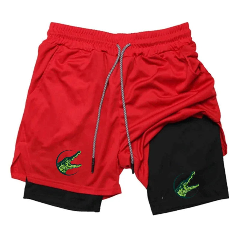 Men Casual Beach Pants Running Shorts 2 in 1 Double-deck Sport Shorts Sportswear Gym Fitness Short Pants Summer Men Clothing