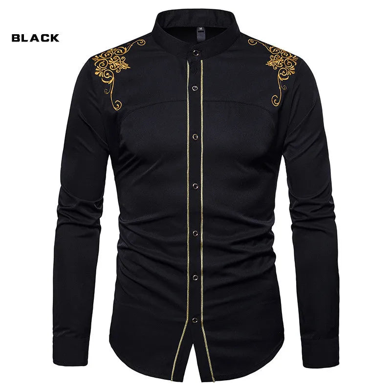 Men's England Style Embroidery Shirts Long Sleeve Lapel Single-breasted Casual Social Party Dress Shirts Men Street Clothing New