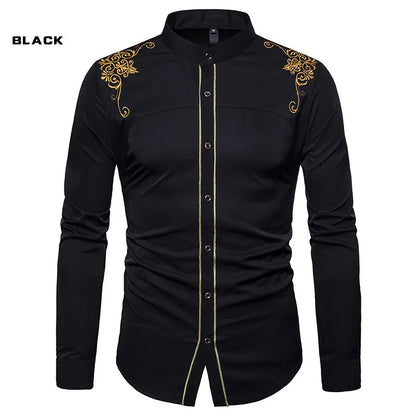 Men's England Style Embroidery Shirts Long Sleeve Lapel Single-breasted Casual Social Party Dress Shirts Men Street Clothing New