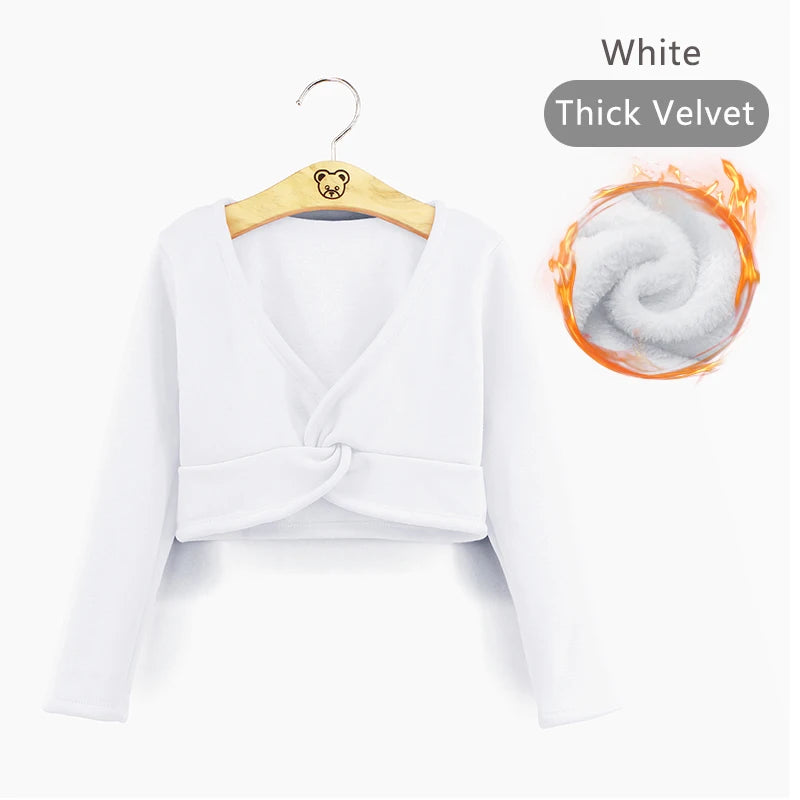 Girls Dance Wear Kids Dance Leotard Cover Long Sleeve Winter Practice Training Pullover Top for Ballet Class Clothing