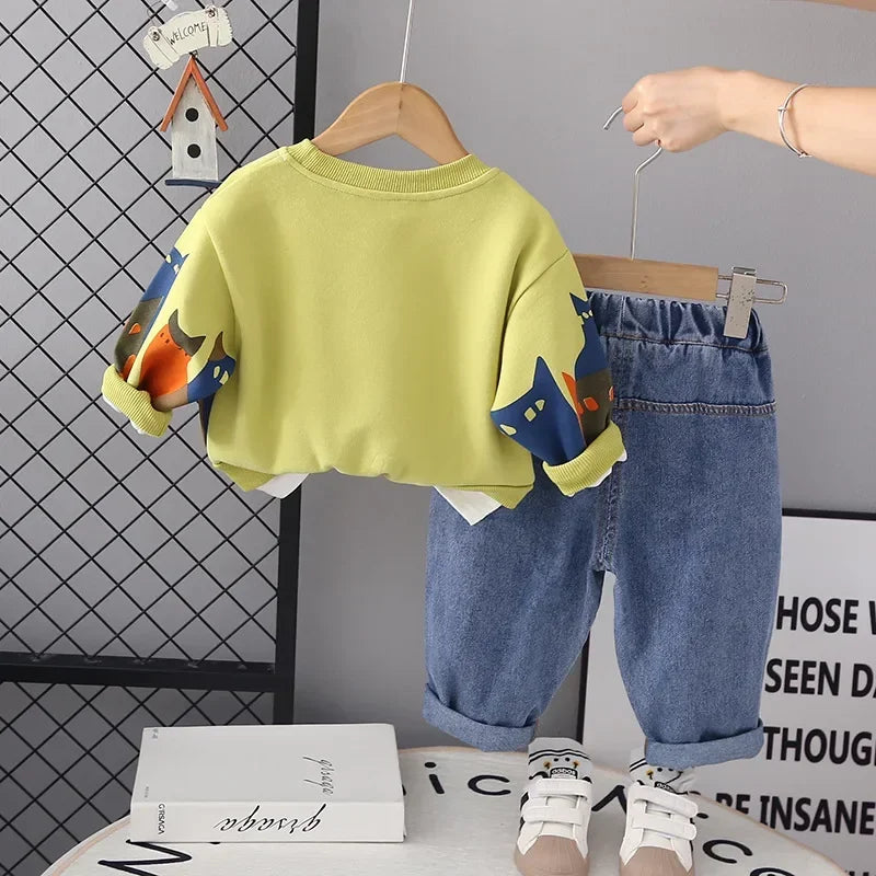 Spring Baby Boy Clothes 18 to 24 Months Cartoon Casual Long Sleeve Boys Sets T-shirts and Pants Boys Outfit  Kids Essentials