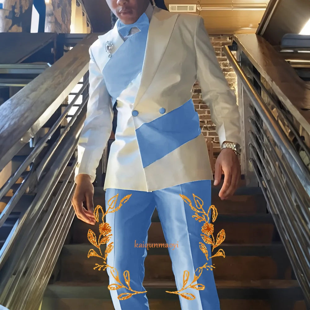 Men's Suit 2 Piece Set Stylish Design Formal Party Dress Elegant Men's Suit Color Block Blazer Pants Customized Outfit