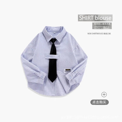 Girls Boys Blouses Long Sleeved Shirts Teens England Style Outerwear Kids Necktie Jacket 2024 Spring Autumn Children's Clothing