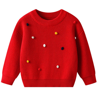 Teen Girl Clothes 2025 Winter Kids Knit Sweater Bobble Casual Children Top Outfits Costumes Baby Girls Basic Pullover Handmade