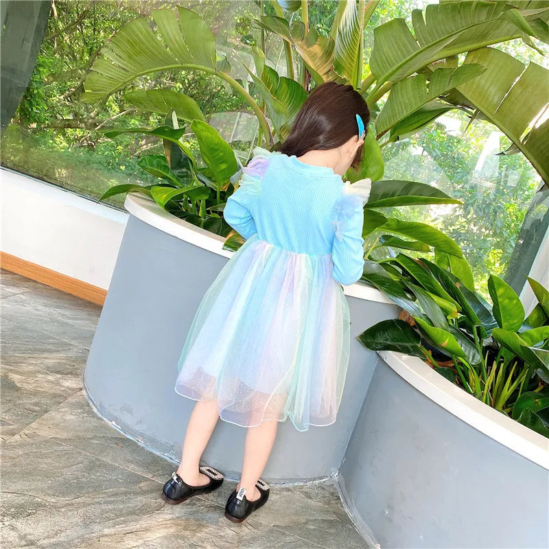 Girls Casual Dresses New Mesh Dresses for Girls Autumn Winter Wedding & Casual Kids Clothes for 2-7 Years