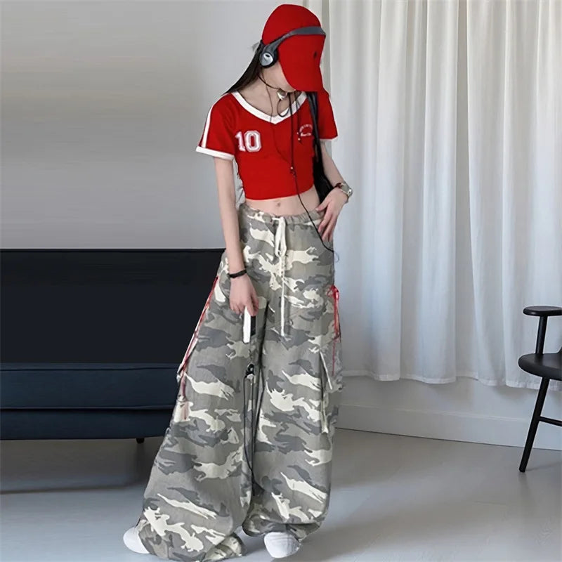 Girls' camouflage pants trendy wide leg pants spring&autumn New fashion big children's Korean version work pants Kids trousers