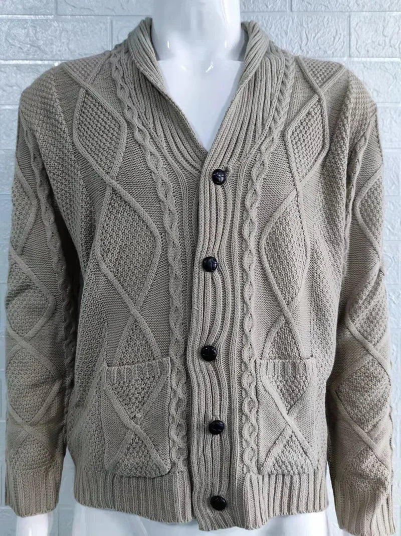 Fall/winter Sweater Men 2023 Fashion Solid Color Long Sleeve Lapel Coat Knitted Cardigan for Men