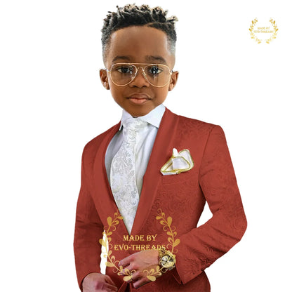 Boys suit' white 2-piece set (floral jacket+pants) age 2~16 kids formal event wedding prom child gift, custom tuxedo