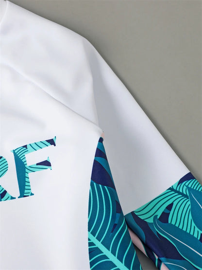 Boy Swimsuit 2026 New Leaves Print Long Sleeve Children Swimwear Summer Two Piece Kids Beach Wear Swimming Bathing Suit Boys Men