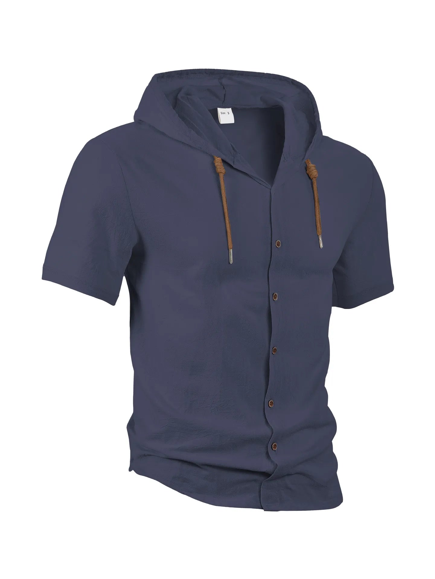 Men Summer Hooded Shirt Casual Solid Color Button Down Short Sleeve Hoodies Tops for Beach Vacation Streetwear Mens Linen Shirt.