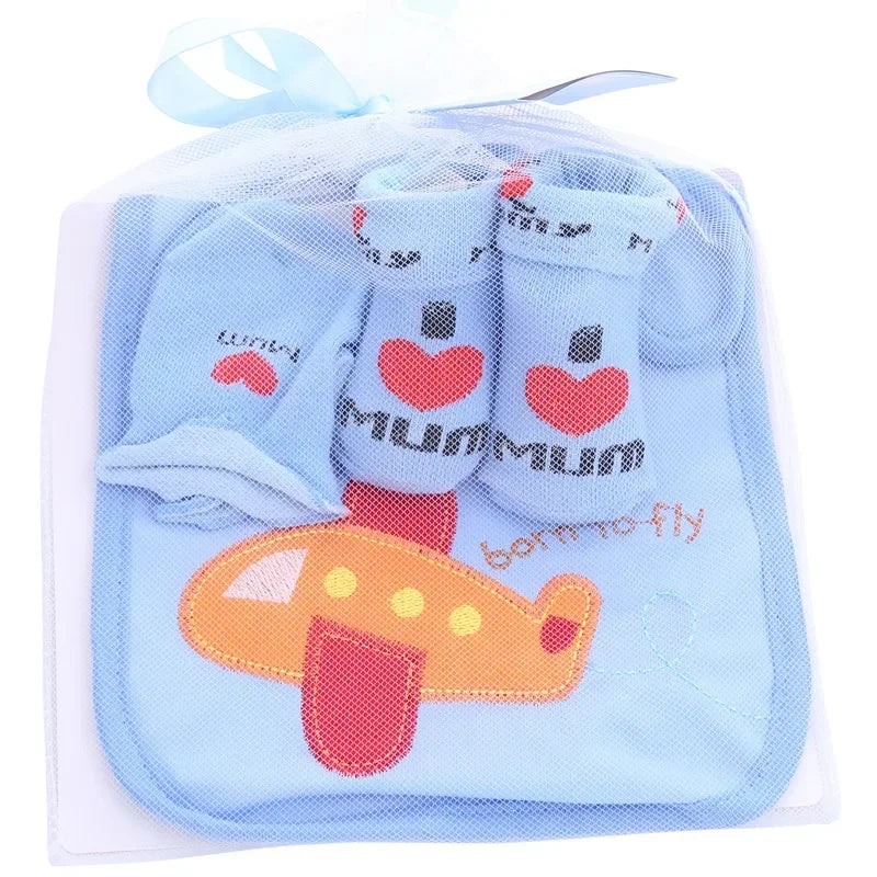 1 bag Baby Cotton Bibs Towel Socks Sets Newborn Kids Burp Cloths+Socks +Anti-scratch Gloves Boys Girls Christmas Birthday Gift