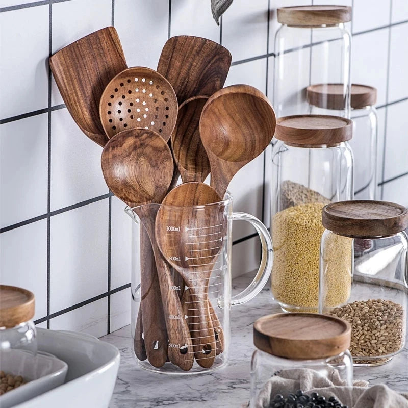 1-10 PC Wooden Cooking Spoons Smooth Teak Wooden Cooking Utensils Non-Stick Wooden Cooking Utensils – Wooden Spoons Set