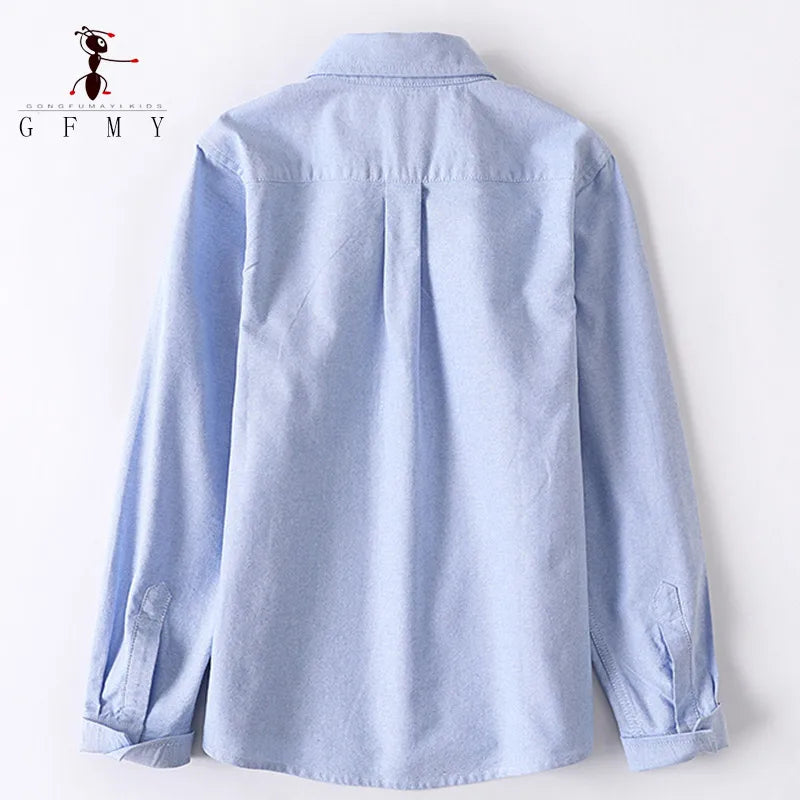 Children Shirts Cotton 100% Solid Color Full-sleeved Kids Boy's Shirts Clothing For 4-12 Years Wear in school