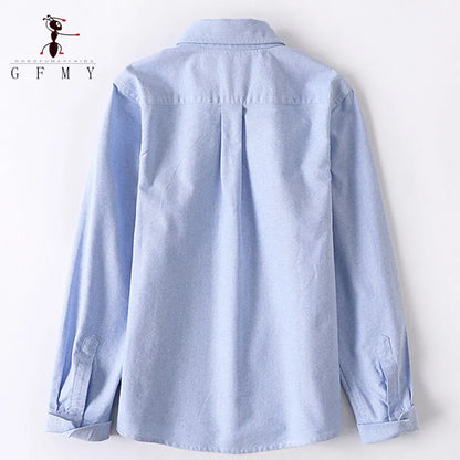 Children Shirts Cotton 100% Solid Color Full-sleeved Kids Boy's Shirts Clothing For 4-12 Years Wear in school