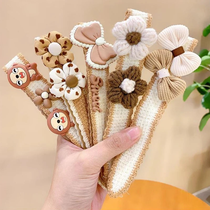 New Baby Girl Hair Hoops Sweet Flower Princess Bangs Stickers Headband Fabric Hairpins Kids Hair Accessories Children Headdress