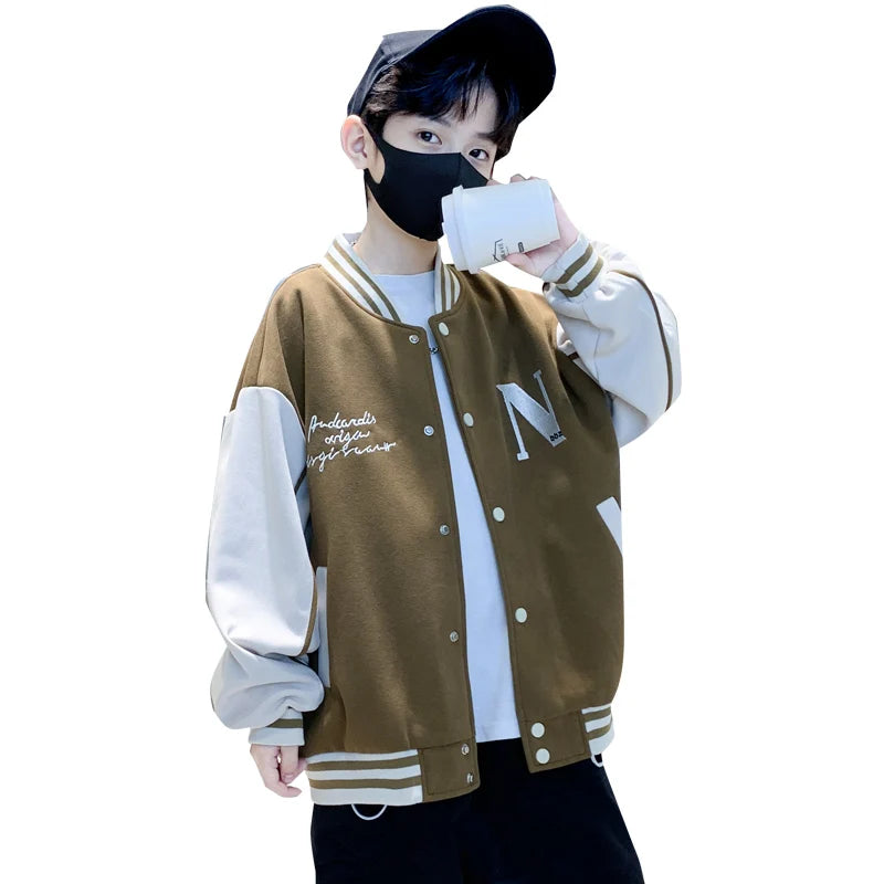 2025 Spring Autumn Teenage Boy Baseball Jacket Uniform for Junior Kids Sports Coat Youth Child Casual Clothing Age 5 To 14 Years