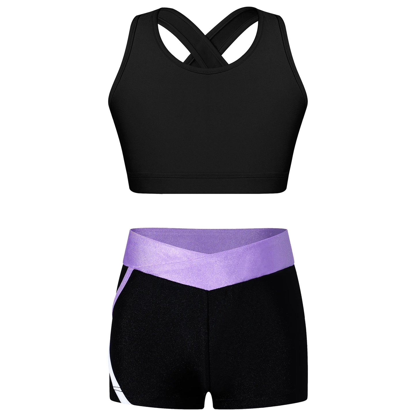 Kids Girls Dance Gymnastics Outfits Ballet Crop Top with Shorts Tracksuit Set 2 PCS Yoga Sports Workout Summer Girl Clothing