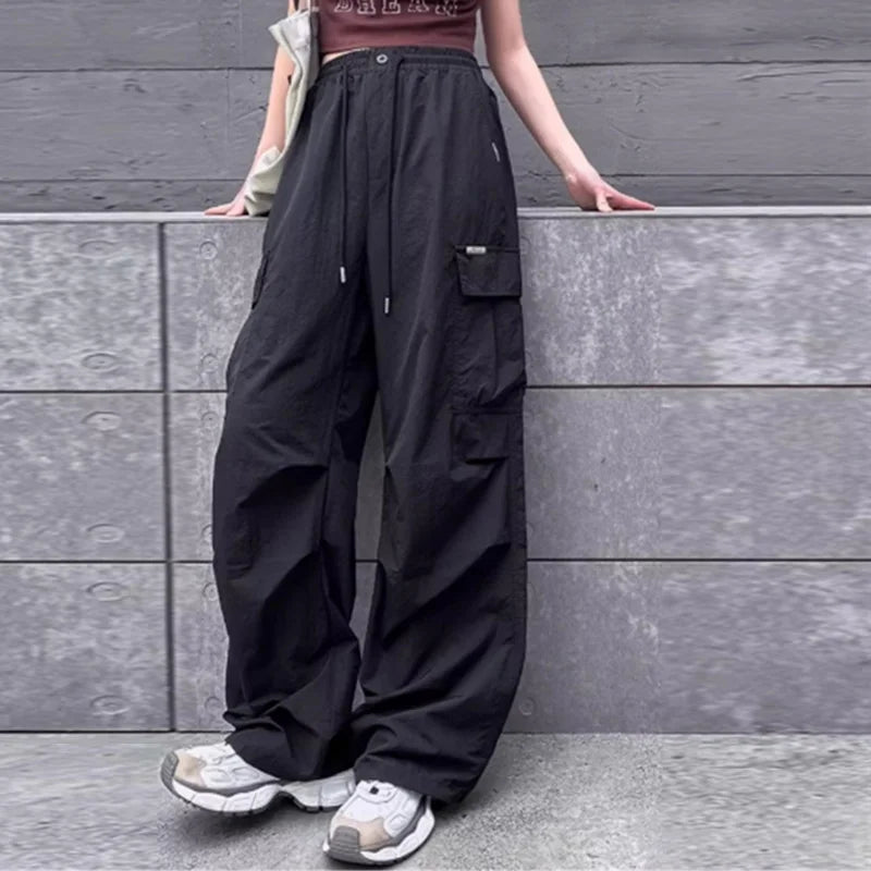 Girls Cargo Pants Autumn Summer Thin Loose-fit Wide-leg Long Trousers New 2025 Trendy Junior High School Students Casual Clothes