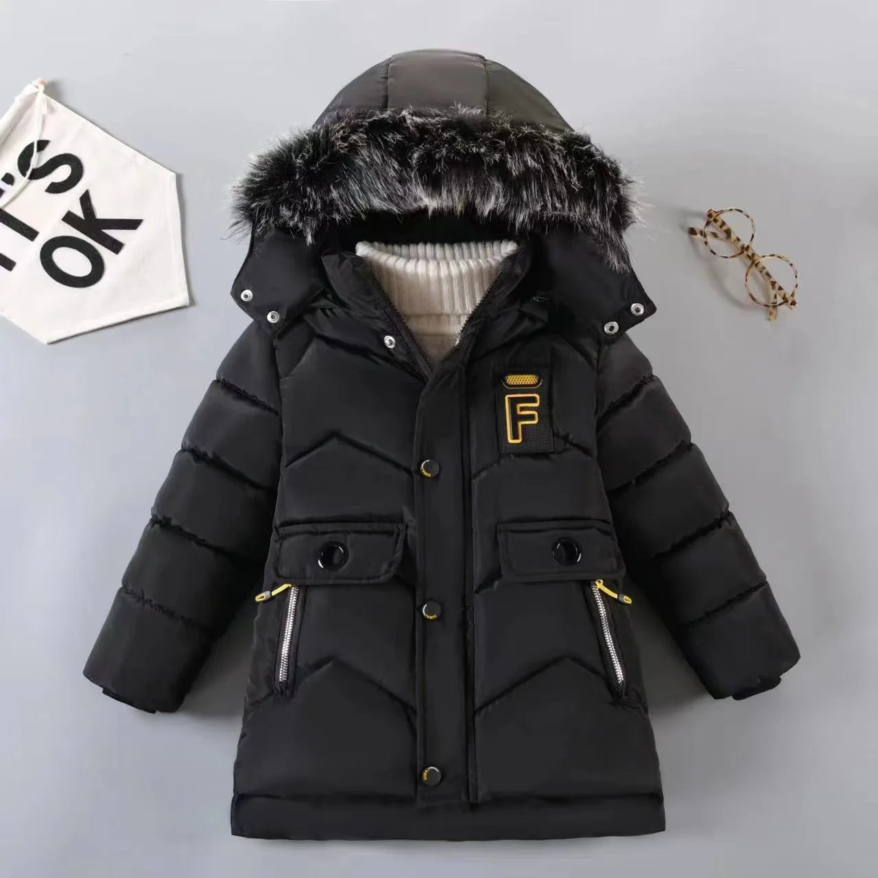 2025 Casual Hoodies Kids Coats Children's Down Jacket Kids Fur Collar Thickened Boys Girls Warm Fashion Jacket Long Sleeve Coat