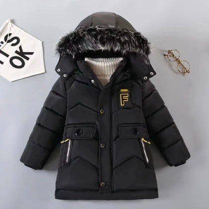2025 Casual Hoodies Kids Coats Children's Down Jacket Kids Fur Collar Thickened Boys Girls Warm Fashion Jacket Long Sleeve Coat