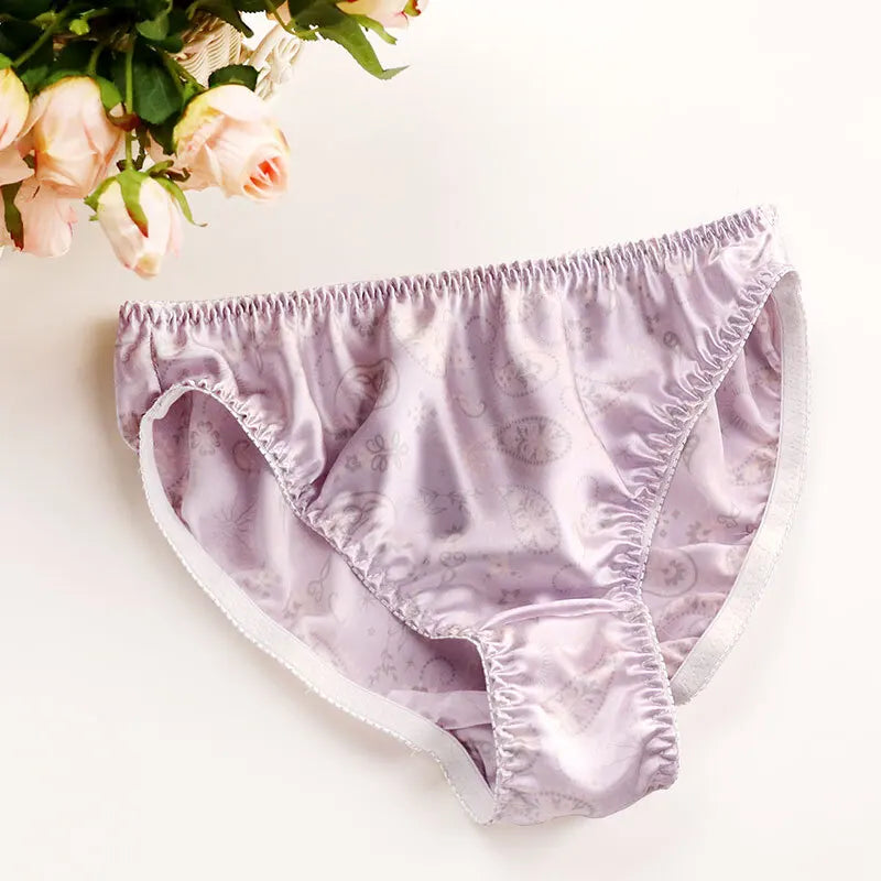 Silk Underwear Women's Large Size XXL e Breathable Antibacterial Low Waist Comfortable Innerwear Daily Use Cartoon Pat...