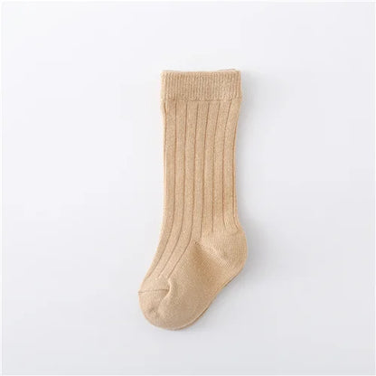0-5Years Kids Boys Girls Socks Cotton Solid Striped Soft Baby Knee Long Children's Socks School Sport Baby Boy Sock 12 Color
