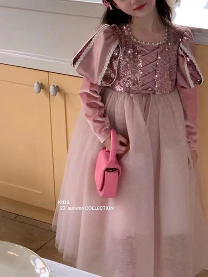 Girls Dress 2023 Spring  Autumn New Western Style Children Trendy Birthday  Little Girl Princess Dress