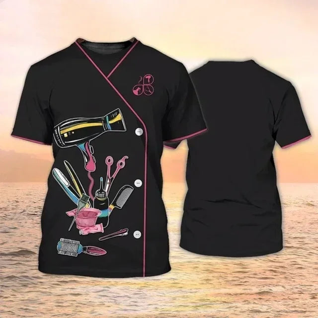 New Barber Hairdresser T-shirts Women Uniforms Clothing Salon Barberia Men's Shirt Groomer Beautician Beauty Professional Tees