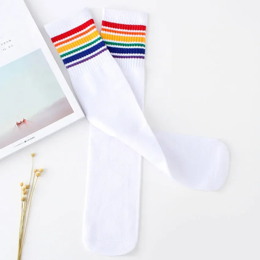 Kids Knee High Socks Boys Sports Football Stripes Cotton Sock Girls School Colorful Socks Skate Children Long Tube Leg Warm