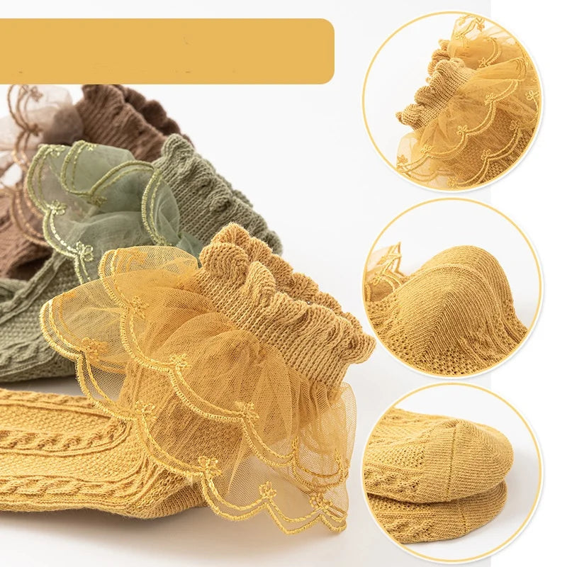 2023 Autumn Kids Socks For Girls Lace Tutu Baby Cotton Princess Children's Girls Socks Fashion Ruffled Teenagers Sock 1-15Years