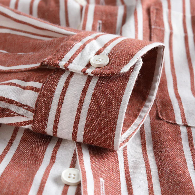 New high-quality men's dress shirt, checkered shirt, men's long-sleeved cotton and linen lapel coat, suitable for daily wear