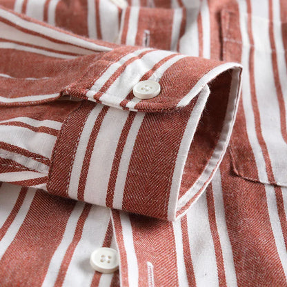 New high-quality men's dress shirt, checkered shirt, men's long-sleeved cotton and linen lapel coat, suitable for daily wear