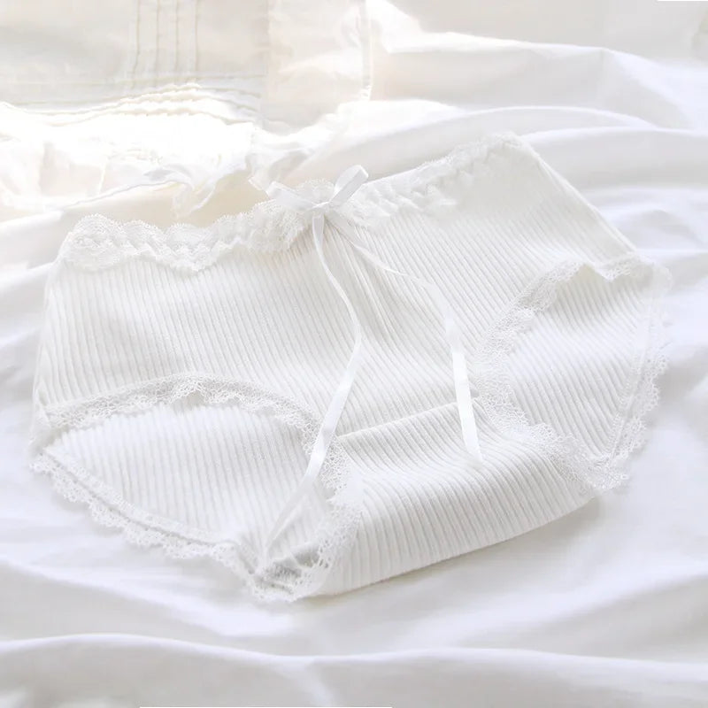 Girls Underwear New Cotton Lovely Knit Middle Waist Briefs Young Girl Panties Cute Lolita Lace Trimming Girl Plaid Loli Pantie