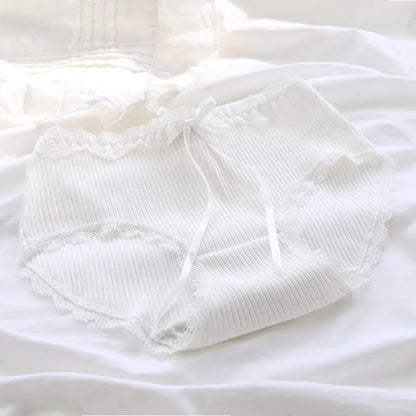 Girls Underwear New Cotton Lovely Knit Middle Waist Briefs Young Girl Panties Cute Lolita Lace Trimming Girl Plaid Loli Pantie