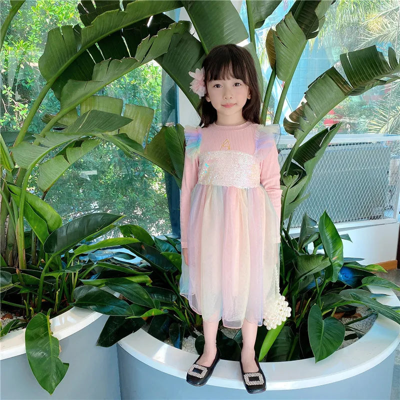 Girls Casual Dresses New Mesh Dresses for Girls Autumn Winter Wedding & Casual Kids Clothes for 2-7 Years