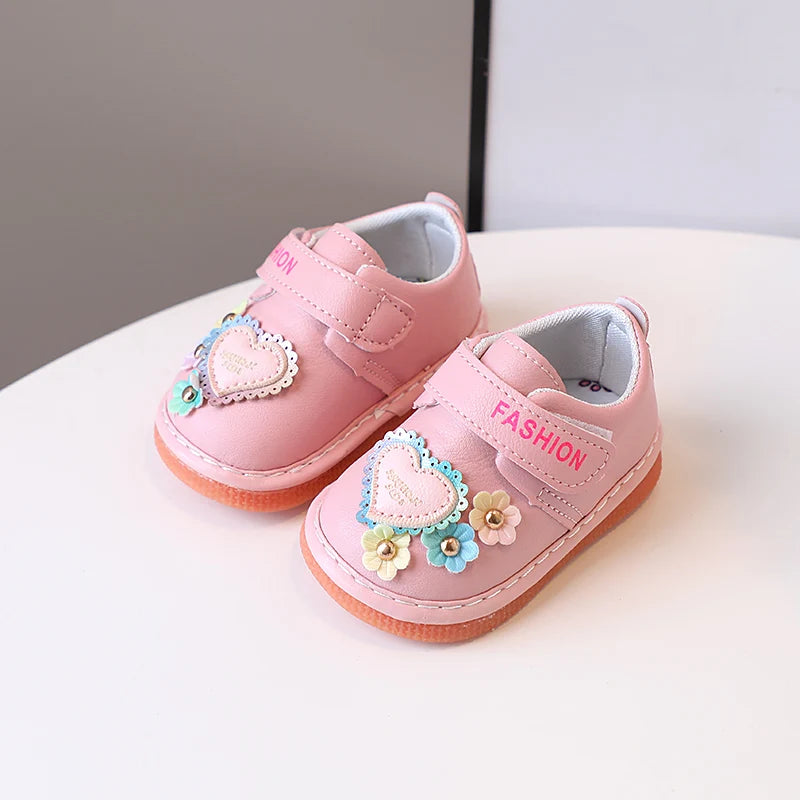 Baby Girls Flat Shoes Cute Flowers Kids Walking Shoes Round Toes 2025 Spring Autumn Girls Princess Casual Shoes Soft Non-slip
