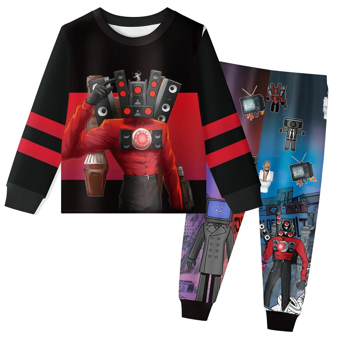 New Hot European and American Children's Pajamas Skibidi Toilet Peripheral Halloween Long-sleeved Home Clothes Set The Best Gift