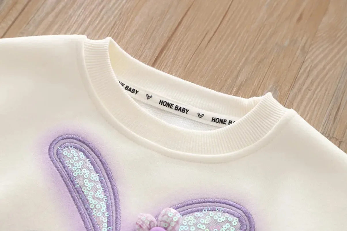 Baby girl spring clothes New Children's Cartoon Rabbit Long-Sleeved Sweater Two-Piece Spring and Autumn Children'
