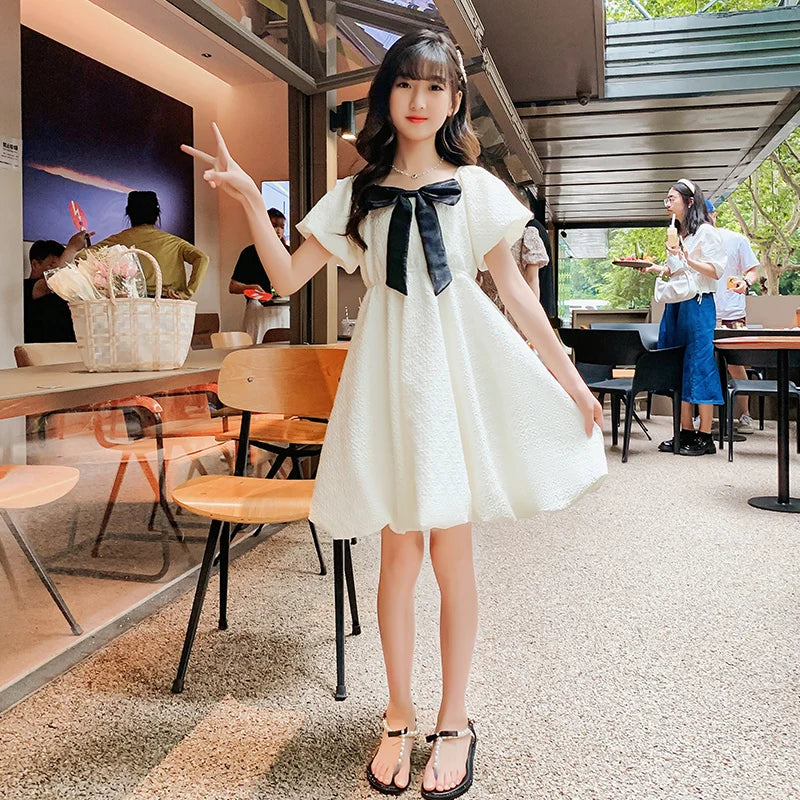 Girls White Dress Teenager Evening Dress Flowers Children Bridesmaid Holiday Communion Dress 2025 Summer New