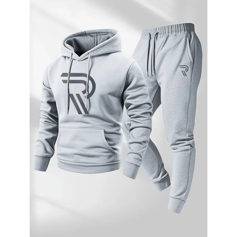 Men'S Casual Fashion Personalized Sports Suit，Includes A Hooded Sweatshirt And Matching Pants