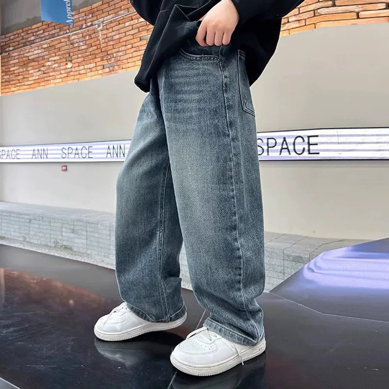 Boys' Jeans 2025 New Wide Leg Baby Boy Denim Pants Spring and Summer Styles Big Children's Handsome Sports Pants