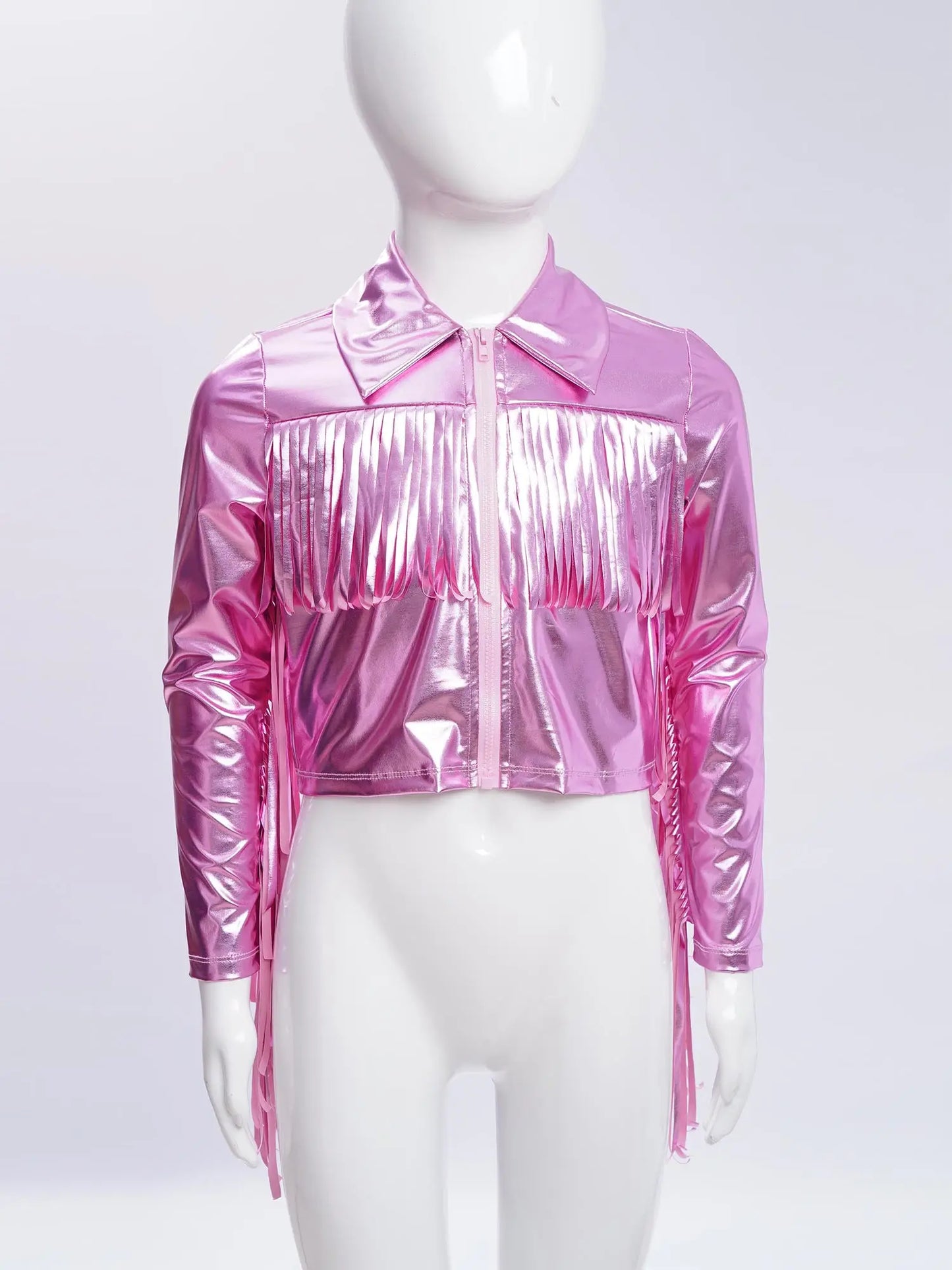 Kids Girls Long Sleeve Casual Sports Bomber Jackets Jazz Hip-hop Street Dance Costume Boys Shiny Metallic Baseball Outwear Coats