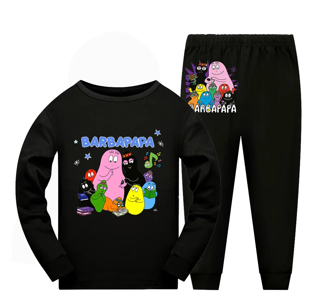 Girl Pajamas Suit Children Barbapapa T-shirts Pants Set Girls Barbamama Cotton Clothes Kids Cartoon Sleepwear As Gift
