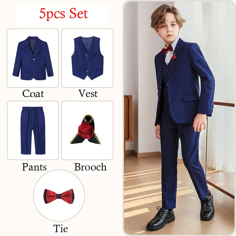 Child Boy Wedding Suit 1-14 Years Teenage Boy Suits Outfits Set Spring Autumn Elegant Boy Formal Performance Costume Suit Set