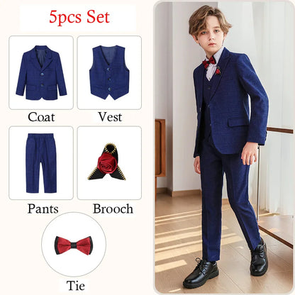 Child Boy Wedding Suit 1-14 Years Teenage Boy Suits Outfits Set Spring Autumn Elegant Boy Formal Performance Costume Suit Set