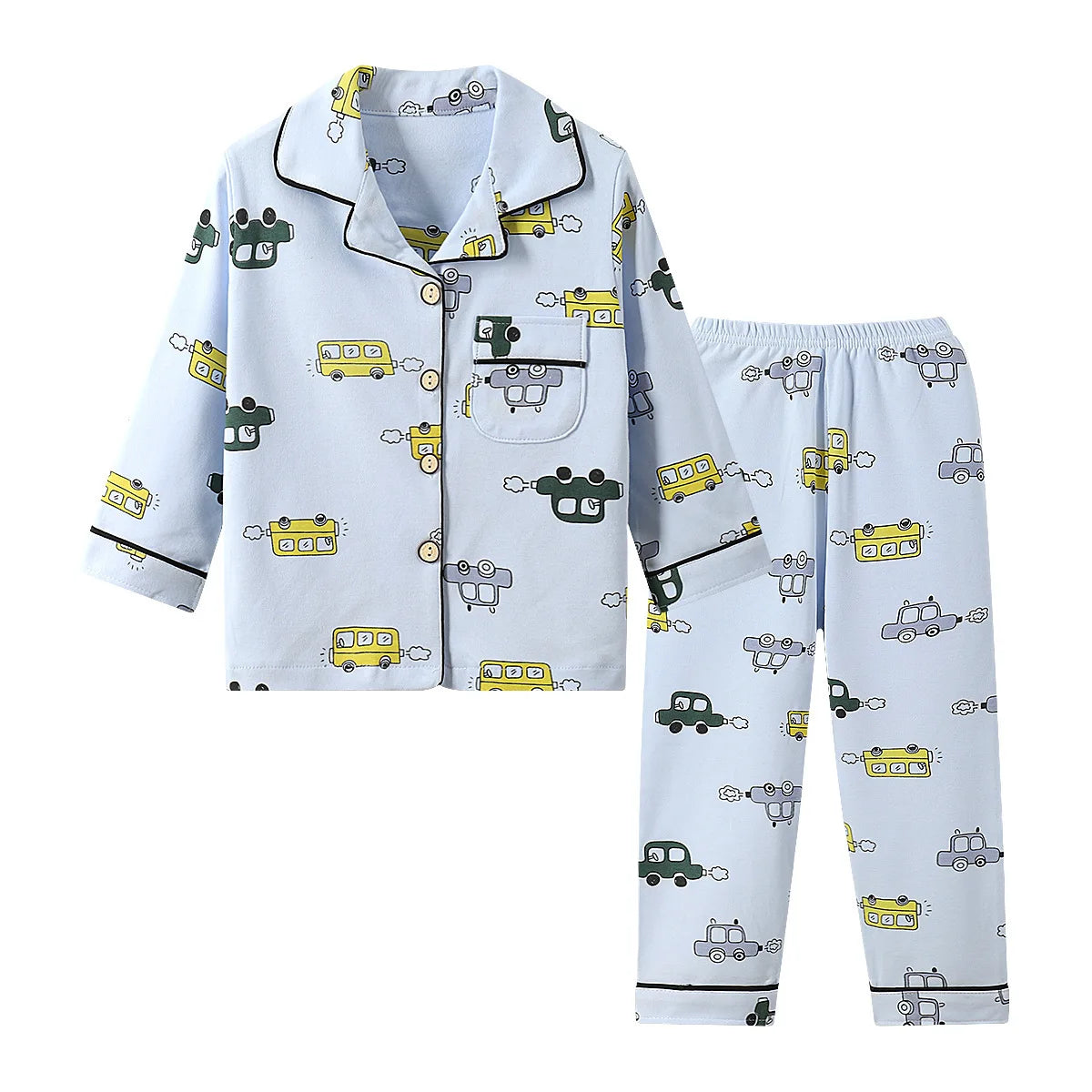 Children's Pajamas Pure Cotton Spring, Autumn and Winter Long-Sleeved Suits Boys and Girls Lapel Pajamas and Pajamas Set Boys Sp