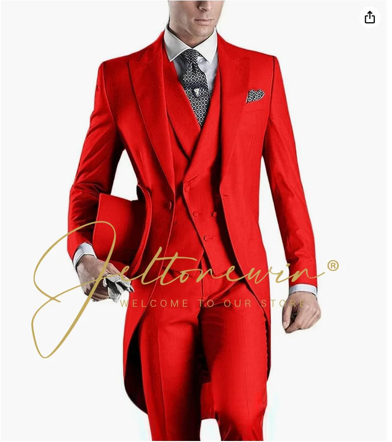 Custom Made Tailcoat Men Suit Classic White Groom Tuxedos Blazer Men Wedding Dinner Party Suits Bridegroom (Jacket+ Pant+Vest)