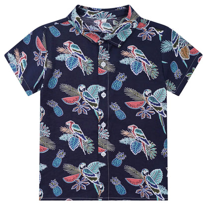 Kids Boys Hawaiian Shirts Tropical Graphic Print Short Sleeve Shirt Casual Turn-Down Collar Tee Tops for Vacation Beach Holiday