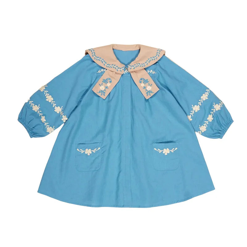 Girls' Dress 2025 Fall/Winter New Arrival Printed Fashion Embroidered Gathered Children's Dress Pure Cotton Cute Girls' Shirt