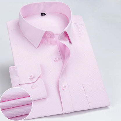 Business Dress Shirt Men's Long-sleeve Autumn Spring Fashion Solid Casual Formal White Work Office Simple Basic Man Clothe S-7XL
